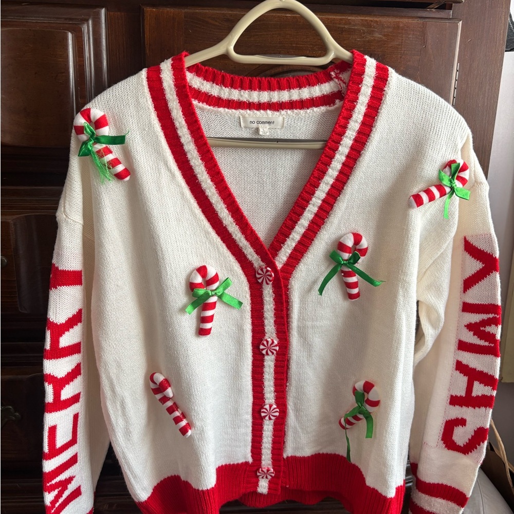 Holiday Candy Cane Cardigan Sweater